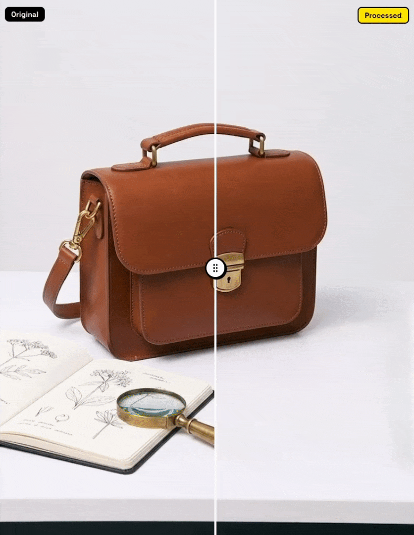 AI watermark removal example 1 - bag image comparison animation